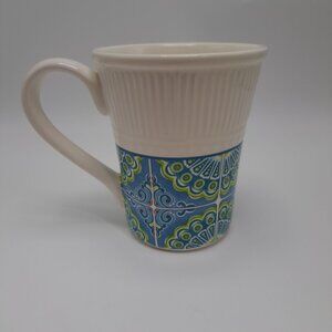 Pier 1 Atlas Blue Green Paisley White 12oz  Mug Cup Coffee Tea Discontinued